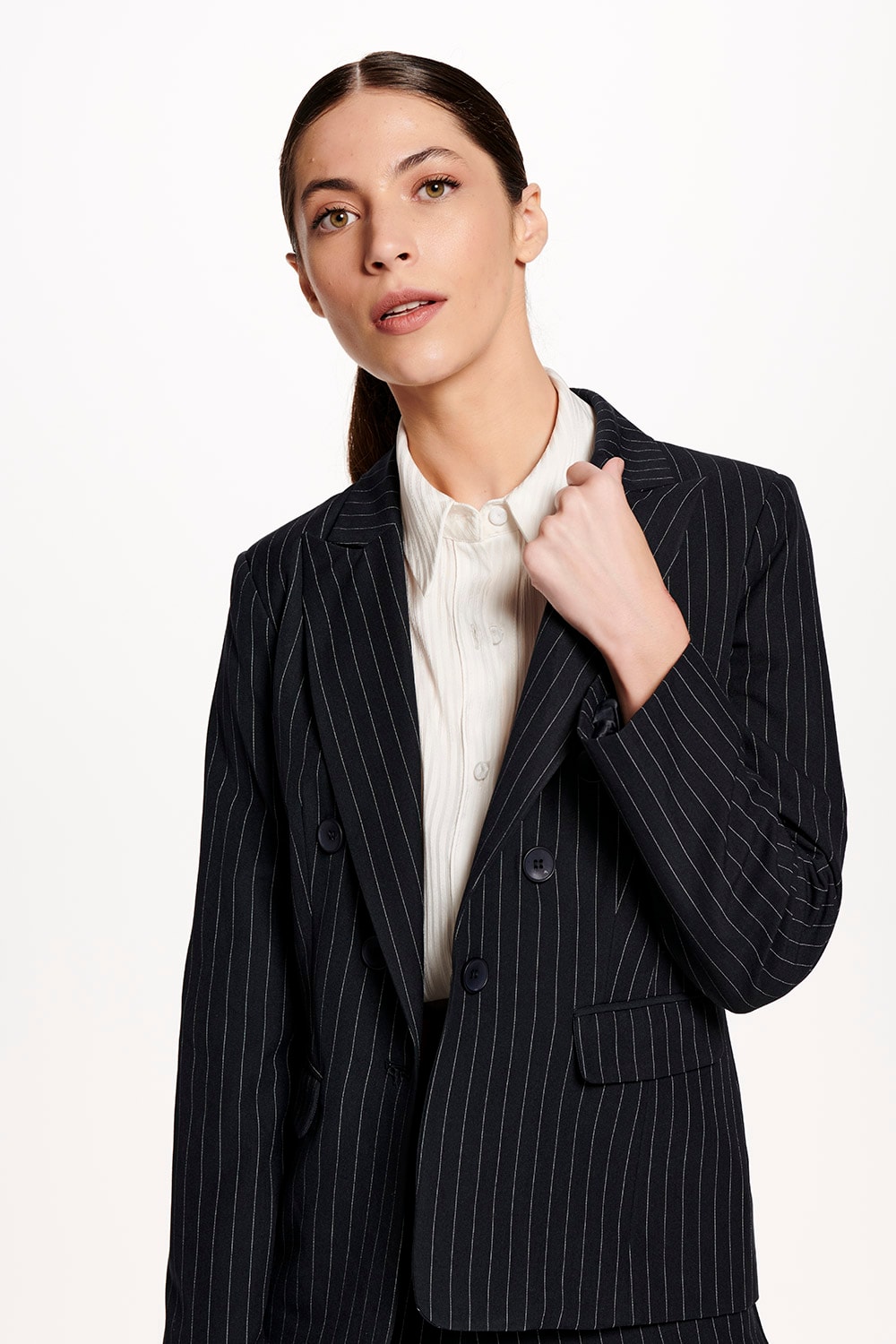 BLAZER RISCA DE GIZ ABOTOAMENTO DUPLO - MARINHO