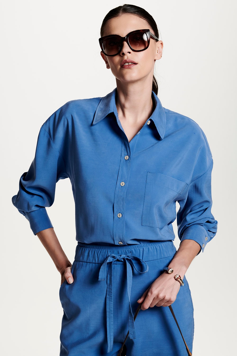 CAMISA TENCEL LOOK MANGA LONGA - AZUL