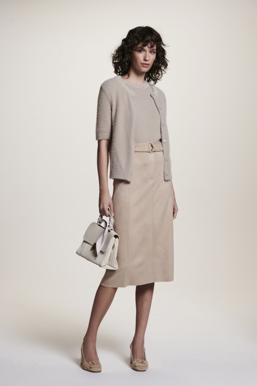 SAIA DE SUEDE COM CINTO BEGE