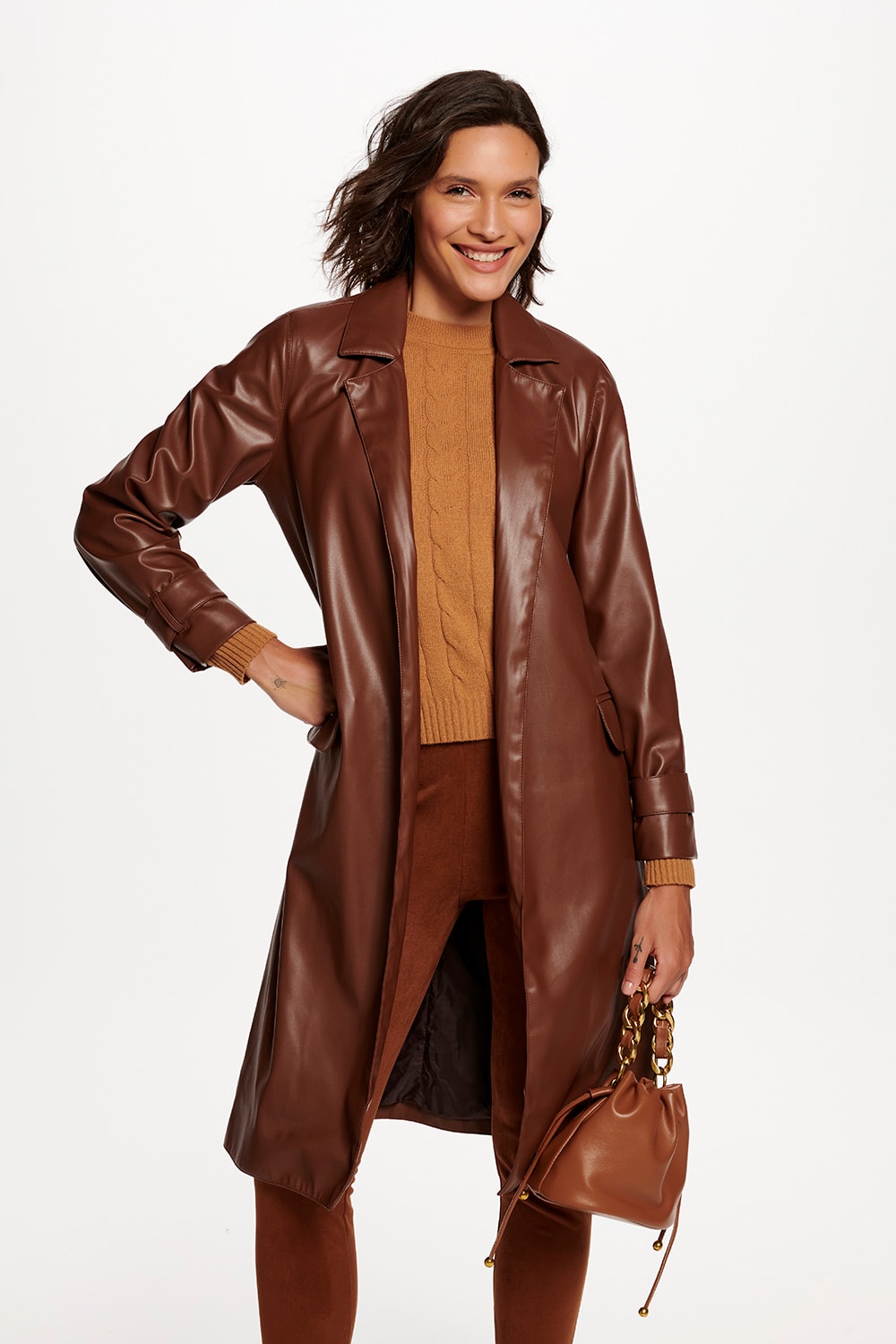 TRENCH COAT EM P.U. - CAFE